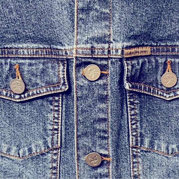 Vintage Calvin Klein Jeans Blue Denim Trucker Jean Jacket 90s Women Size LG - Picture 9 of 11